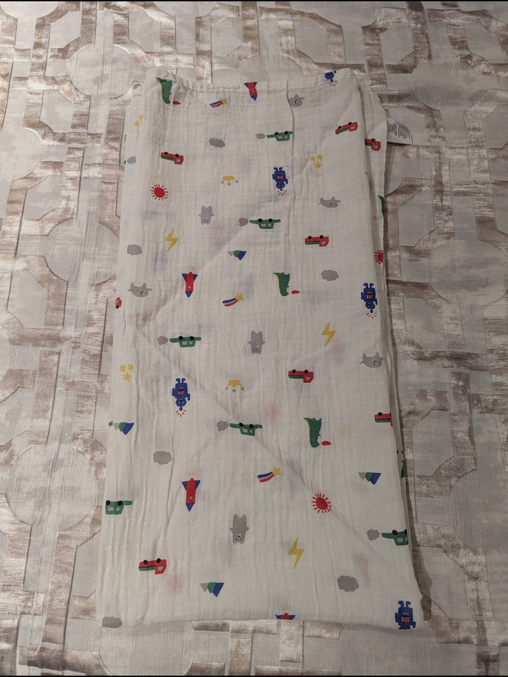 Pottery Barn Kids White/Blue/Gray Cotton Swaddle Blankets (Three Pieces)